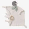 Doudou Carré En Coton Bio* Et Polyester + Hochet Rond LOVELY NATURE Blanc Moyen Uni Avec Decor - Vertbaudet -Promos Jouets Boutique doudou carre en coton bio et polyester hochet rond lovely nature