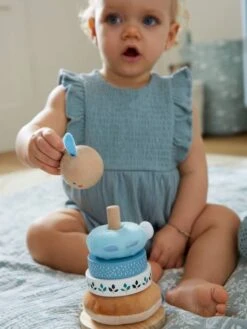 Pyramide à Empiler Tissu Et Bois FSC® Bleu - Vertbaudet -Promos Jouets Boutique pyramide a empiler tissu et bois fsc 4